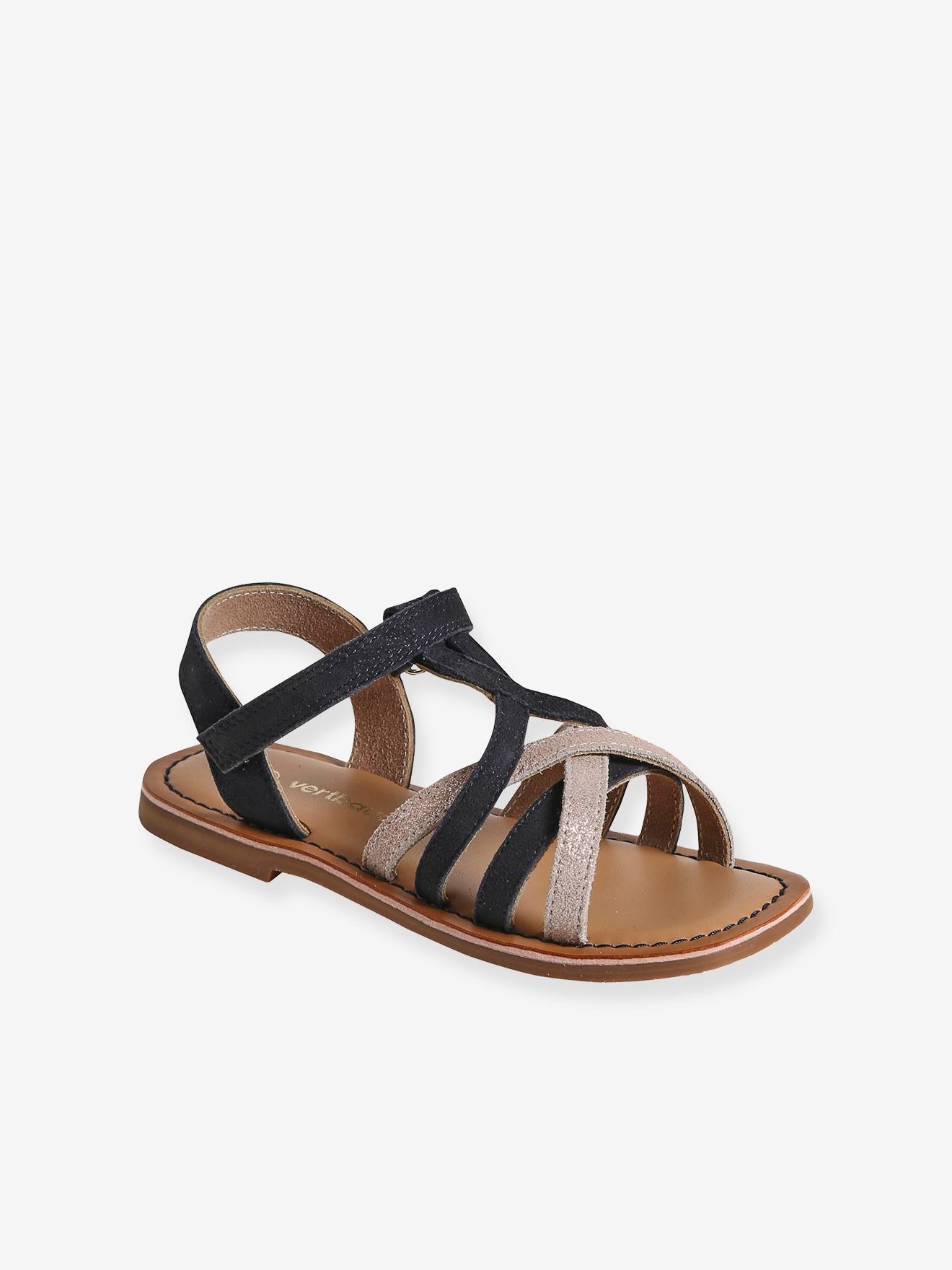 Sandales scratchées cuir enfant collection maternelle lot bleu