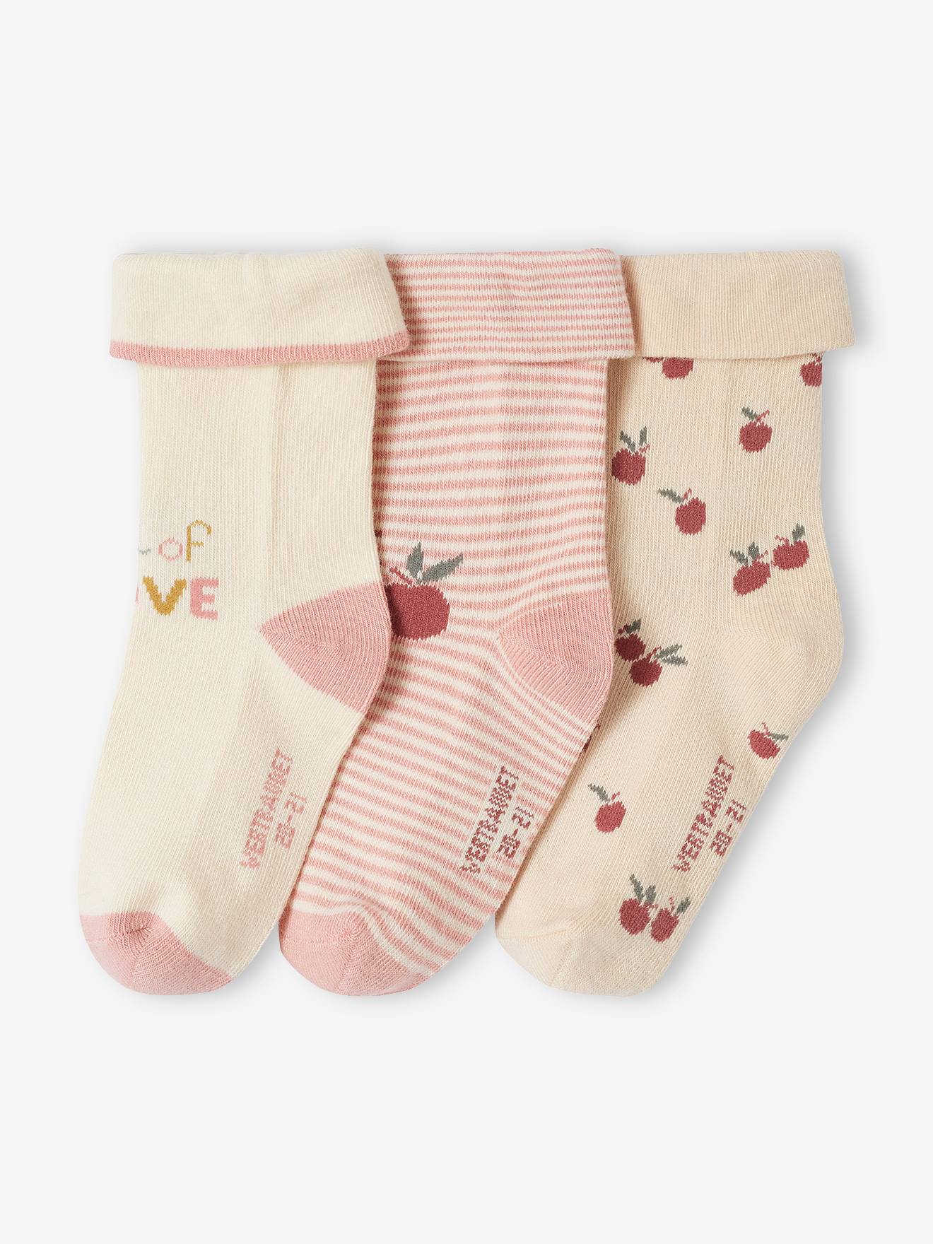 Lot de 3 paires de chaussettes cerises bébé fille vieux rose