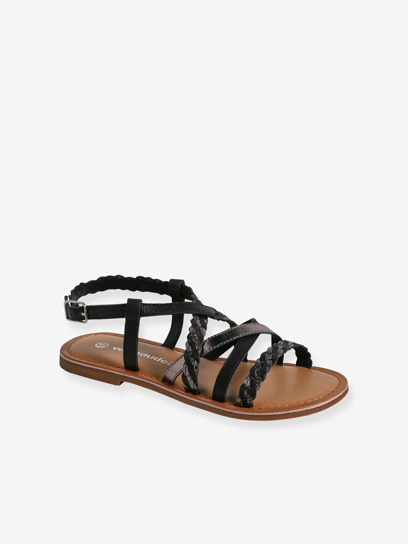 Sandales brides croisées cuir junior lot noir