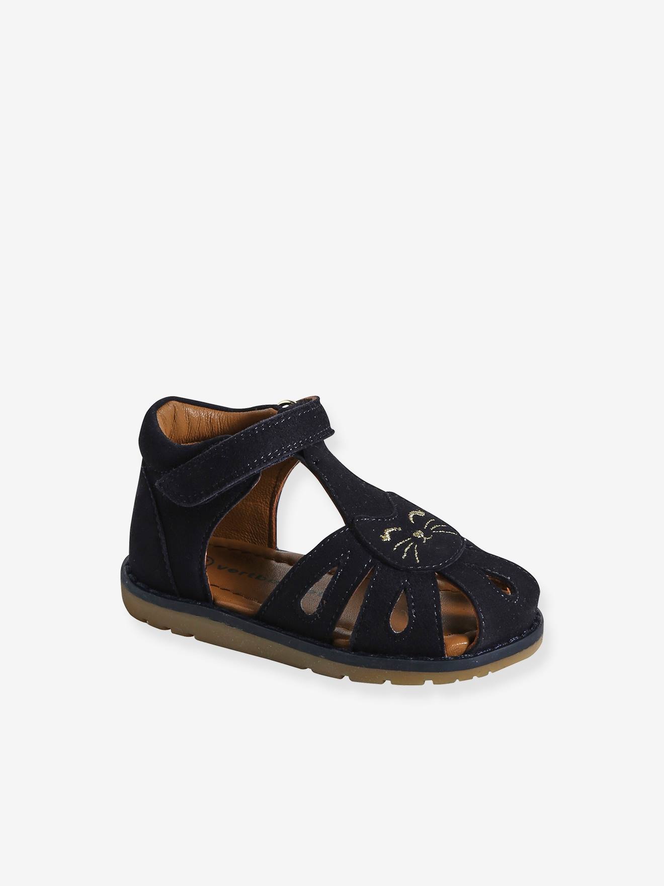Sandales scratchées fermées cuir bébé marine