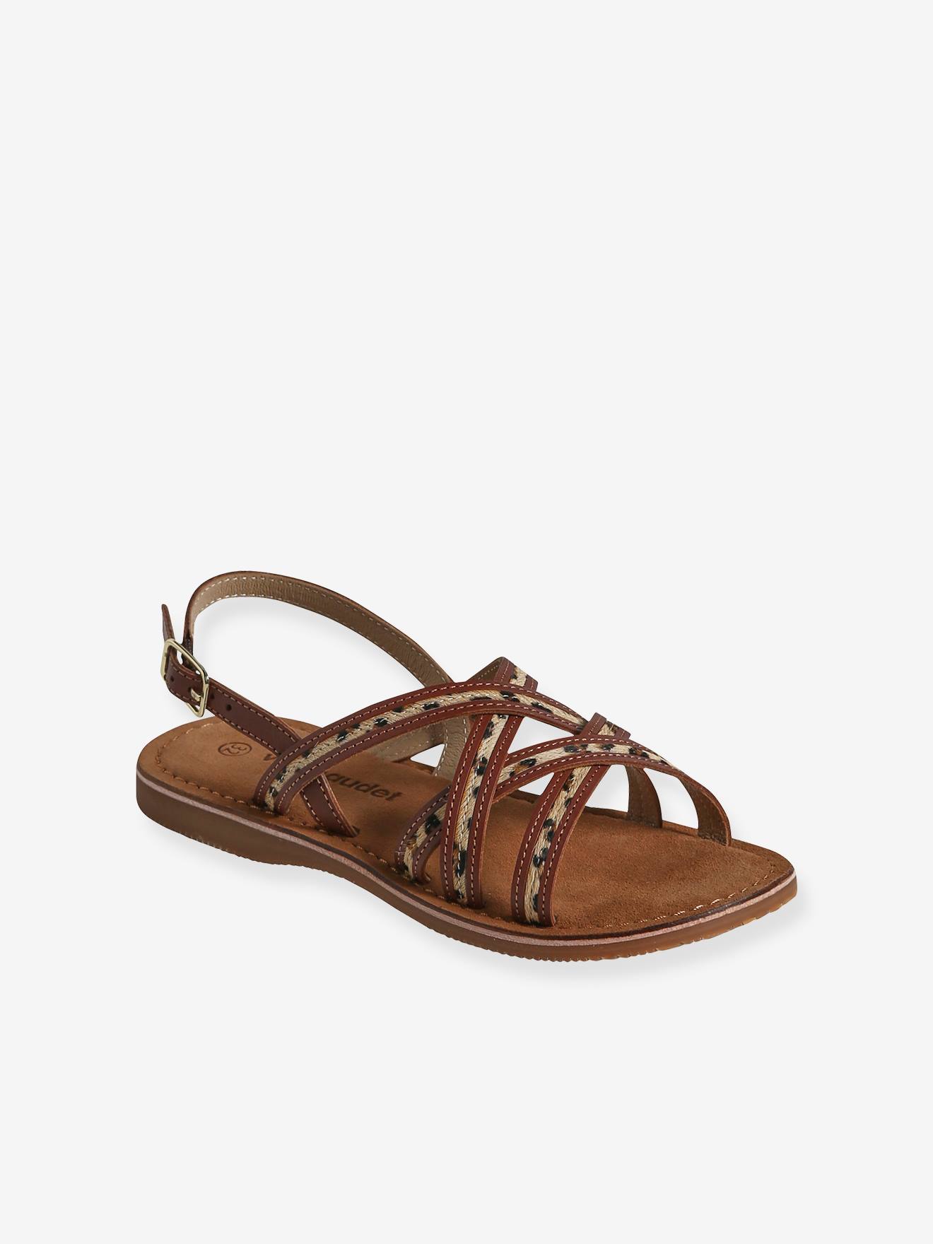Sandales brides croisées cuir junior marron imprimé