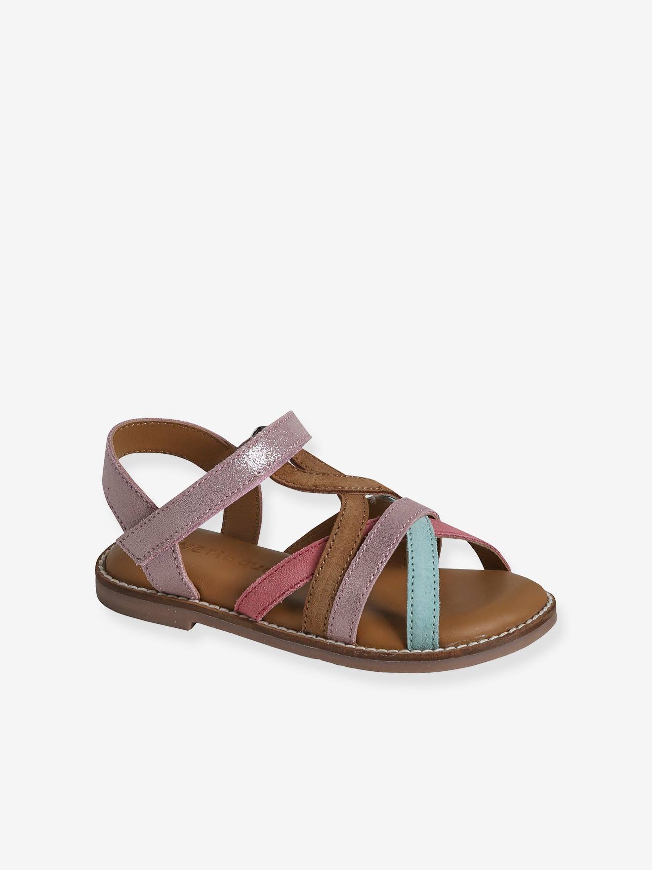 Sandales scratchées cuir enfant multicolore