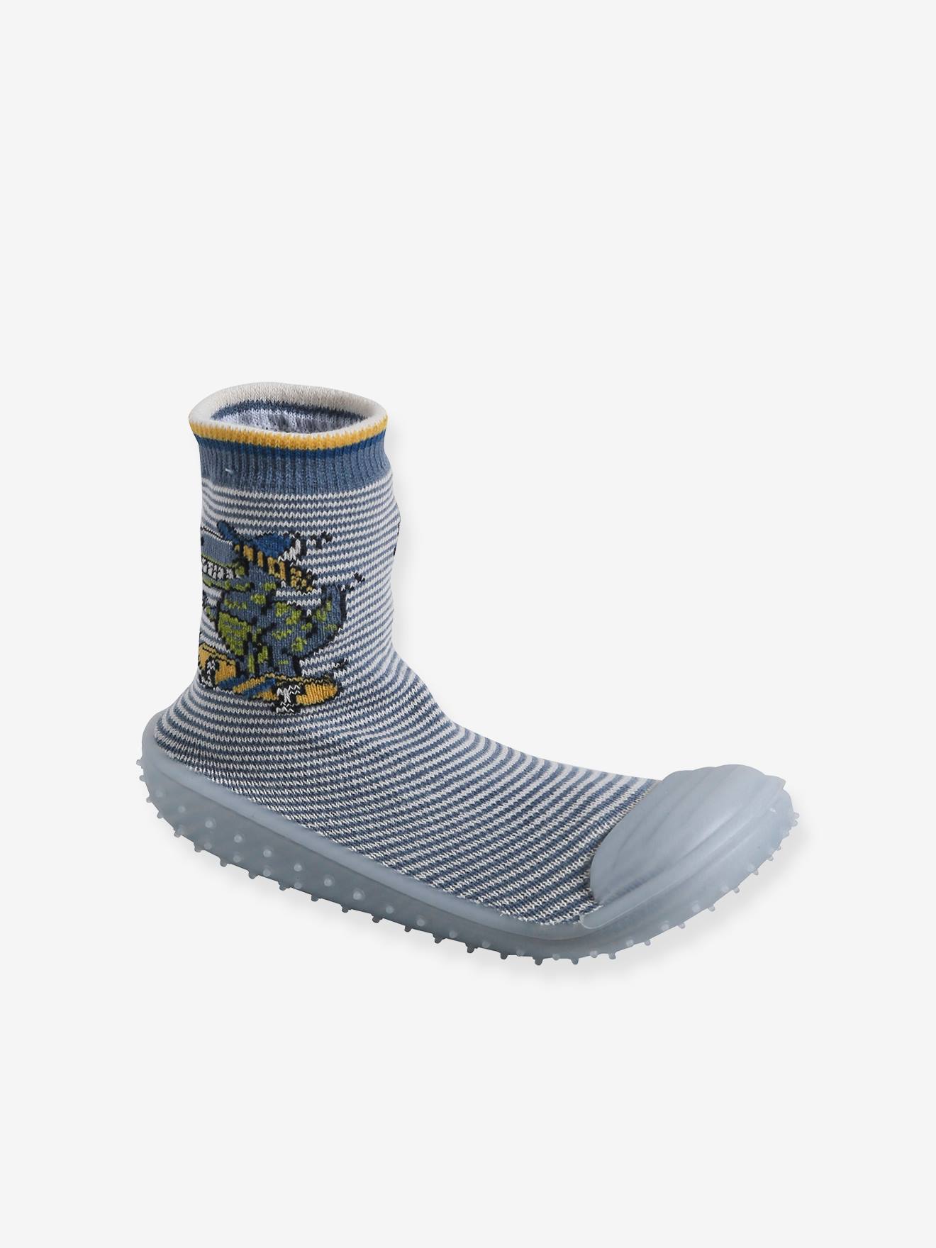 Chaussons-chaussettes enfant antidérapants bleu grisé