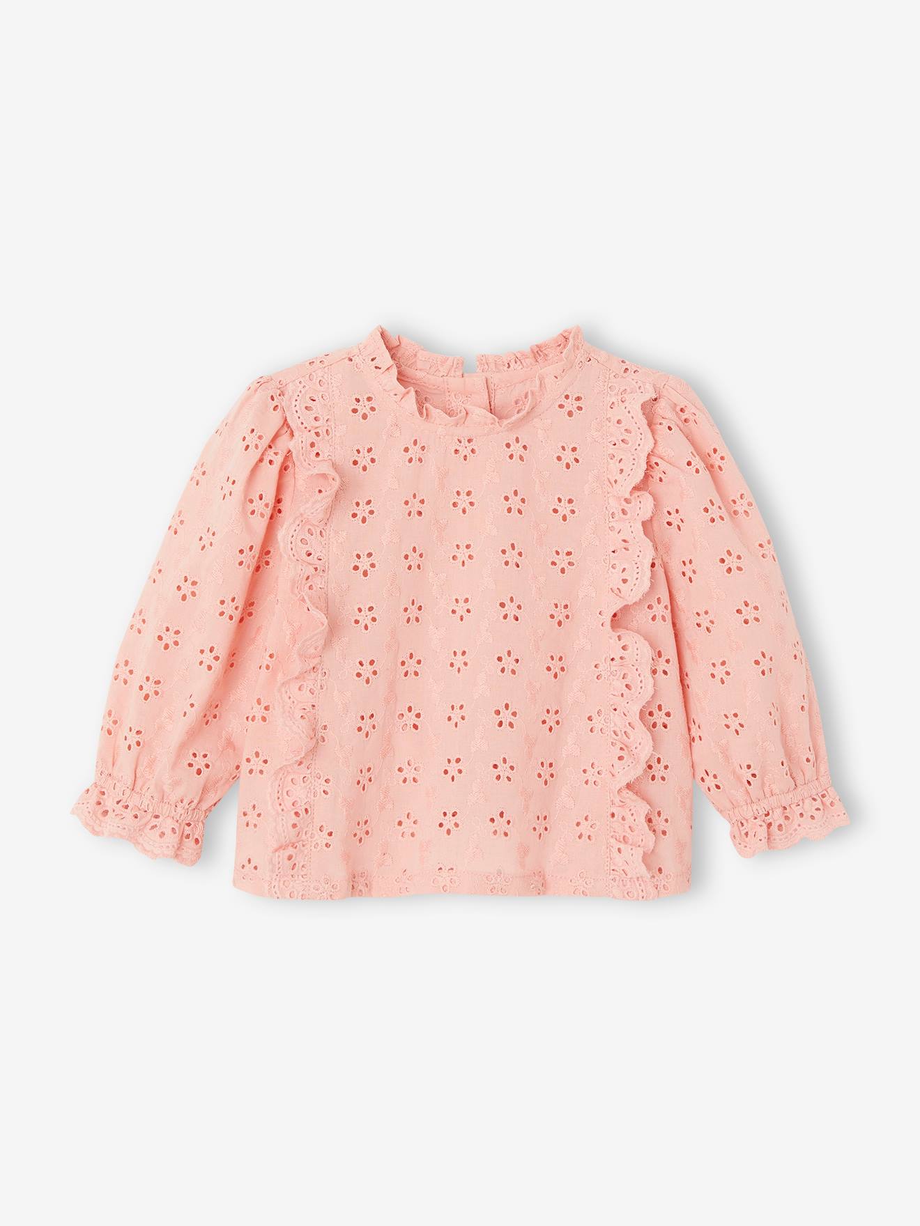 Blouse en broderie anglaise Bébé à volants rose pâle