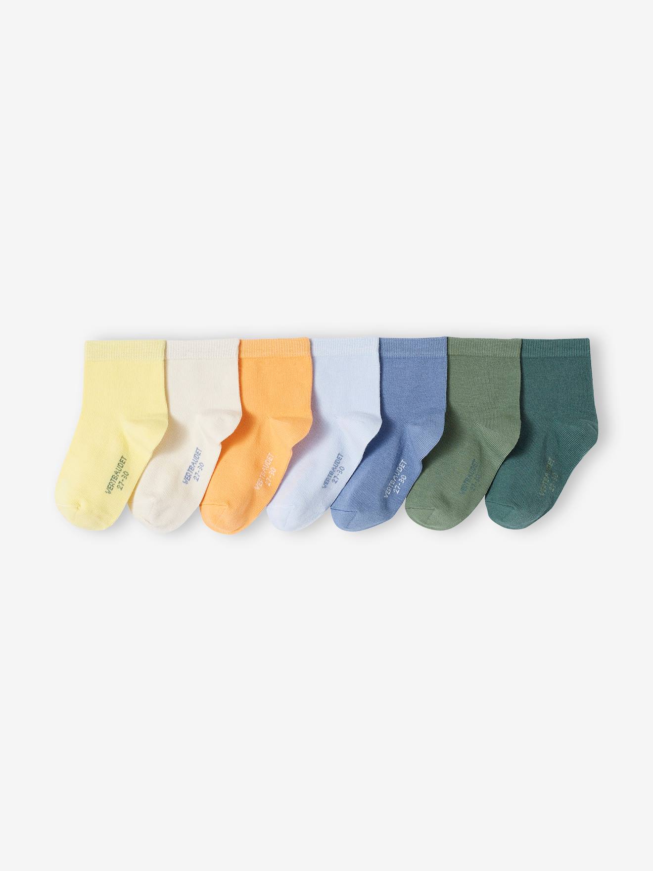 Lot de 7 paires de chaussettes unies colorées garçon bleu ciel