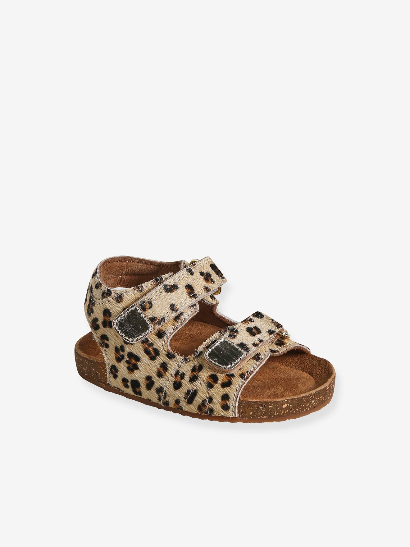 Sandales scratchées cuir imprimé bébé beige imprimé