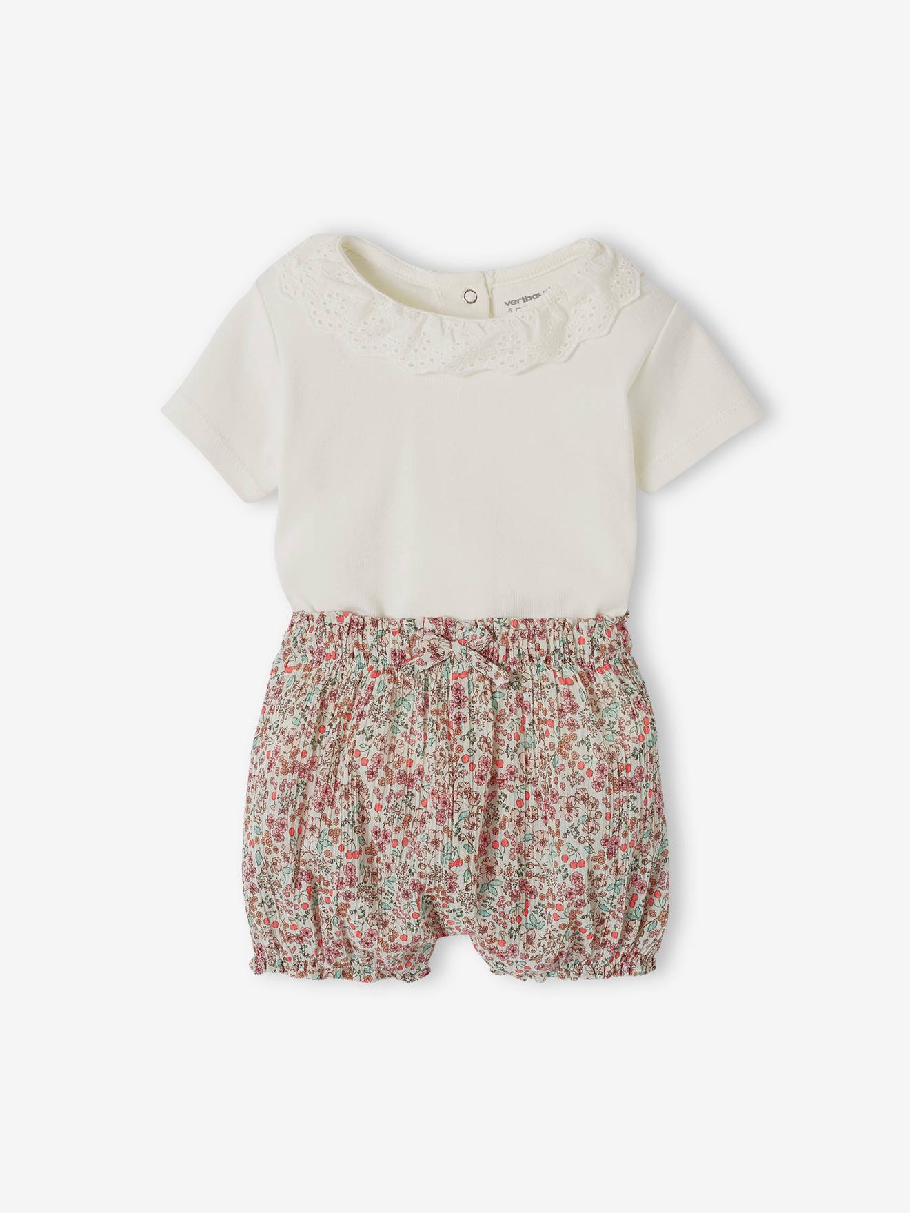 Ensemble T-shirt avec col et short fleuri naissance écru (Vertbaudet) - Image 3