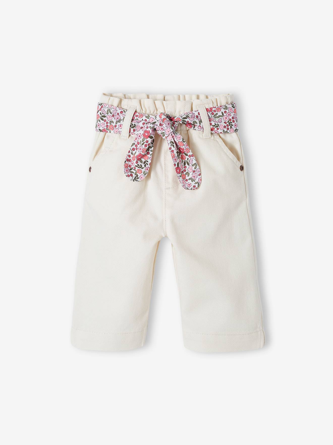 Pantalon large bébé avec ceinture à nouer écru