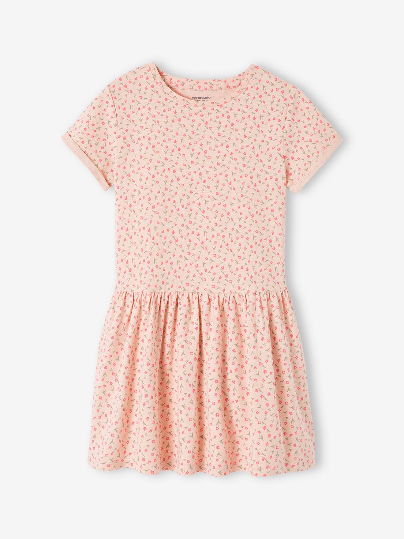 Robe Basics imprimée fille manches courtes rose