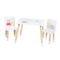 Chambre et rangement-ROBA Peppa Pig Ensemble Table + 2 Chaises Enfants - Motif de la Truie Peppa - Pieds en Bois Naturel - Rose - Blanc