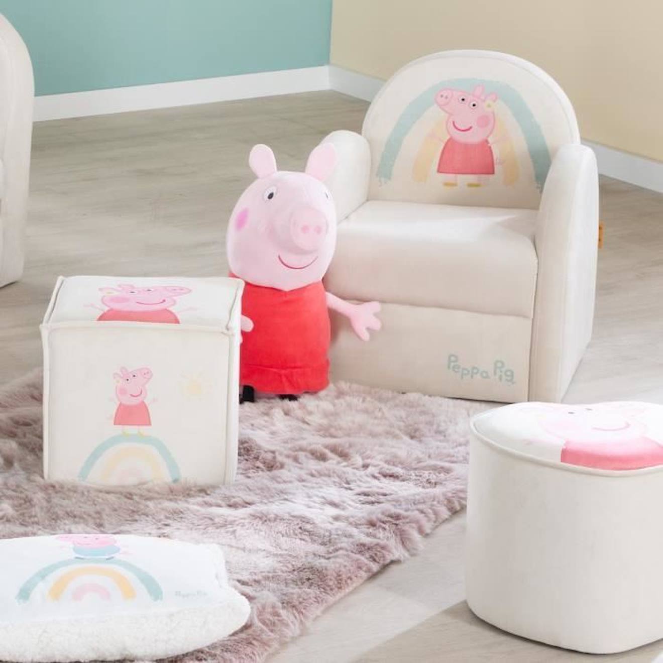 ROBA Pouf Bébé en Forme de Cube Peppa Pig - Tabouret Enfant en