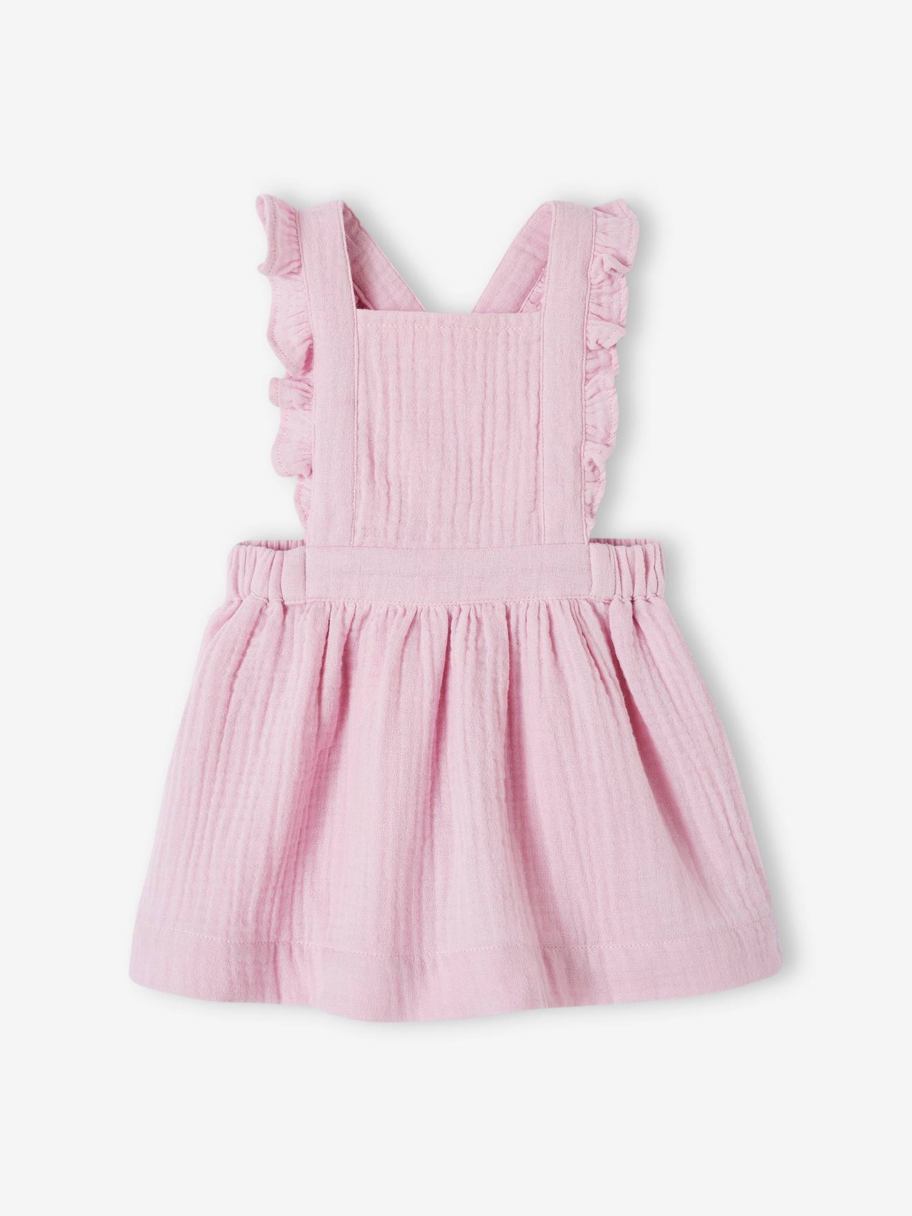 Robe-salopette en gaze de coton bébé lilas