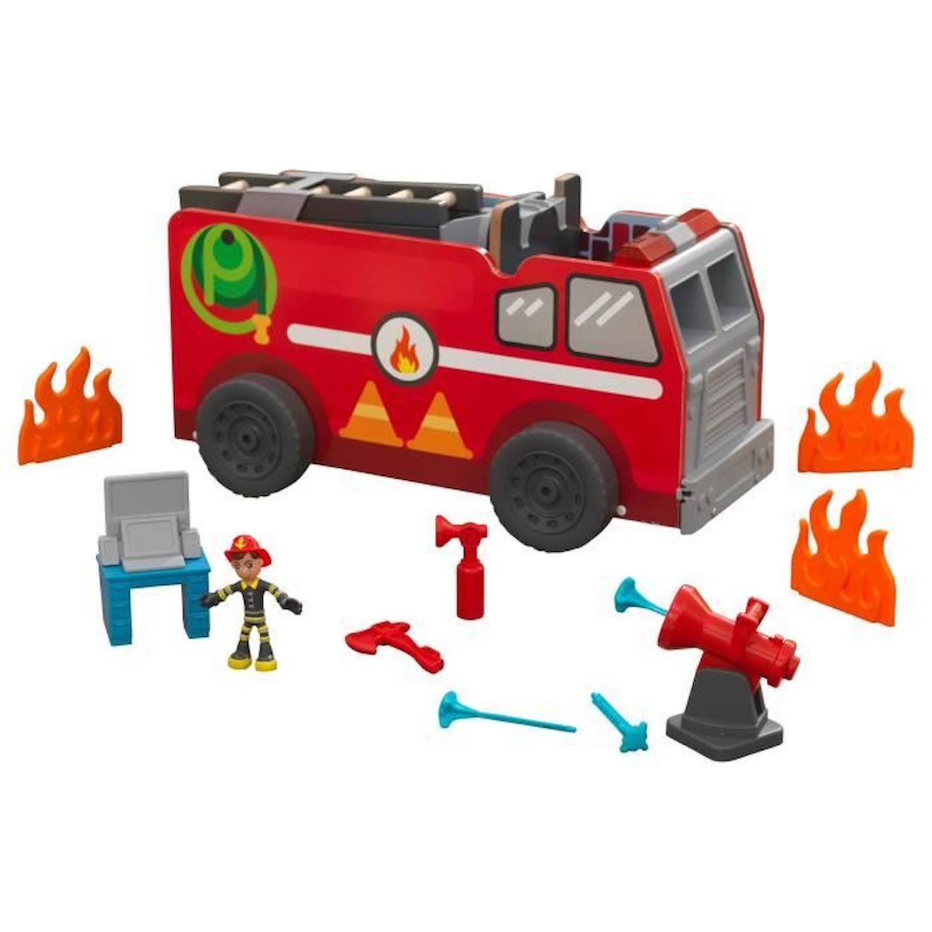 Camion De Pompier En Bois 2 En 1 - Kidkraft - Avec Sirène Et Lumières Réalistes - Jouet Enfant Rouge