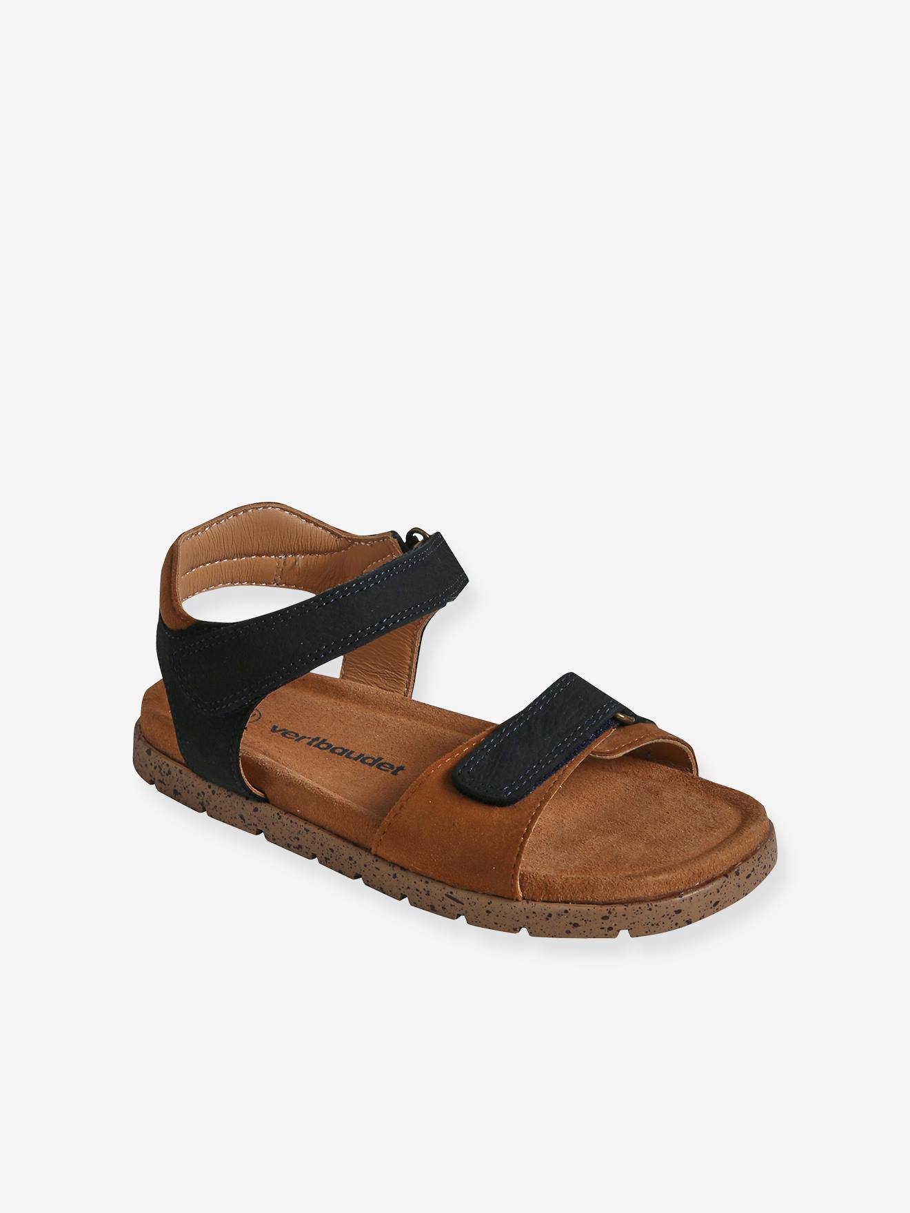 Sandales scratchées cuir enfant marine