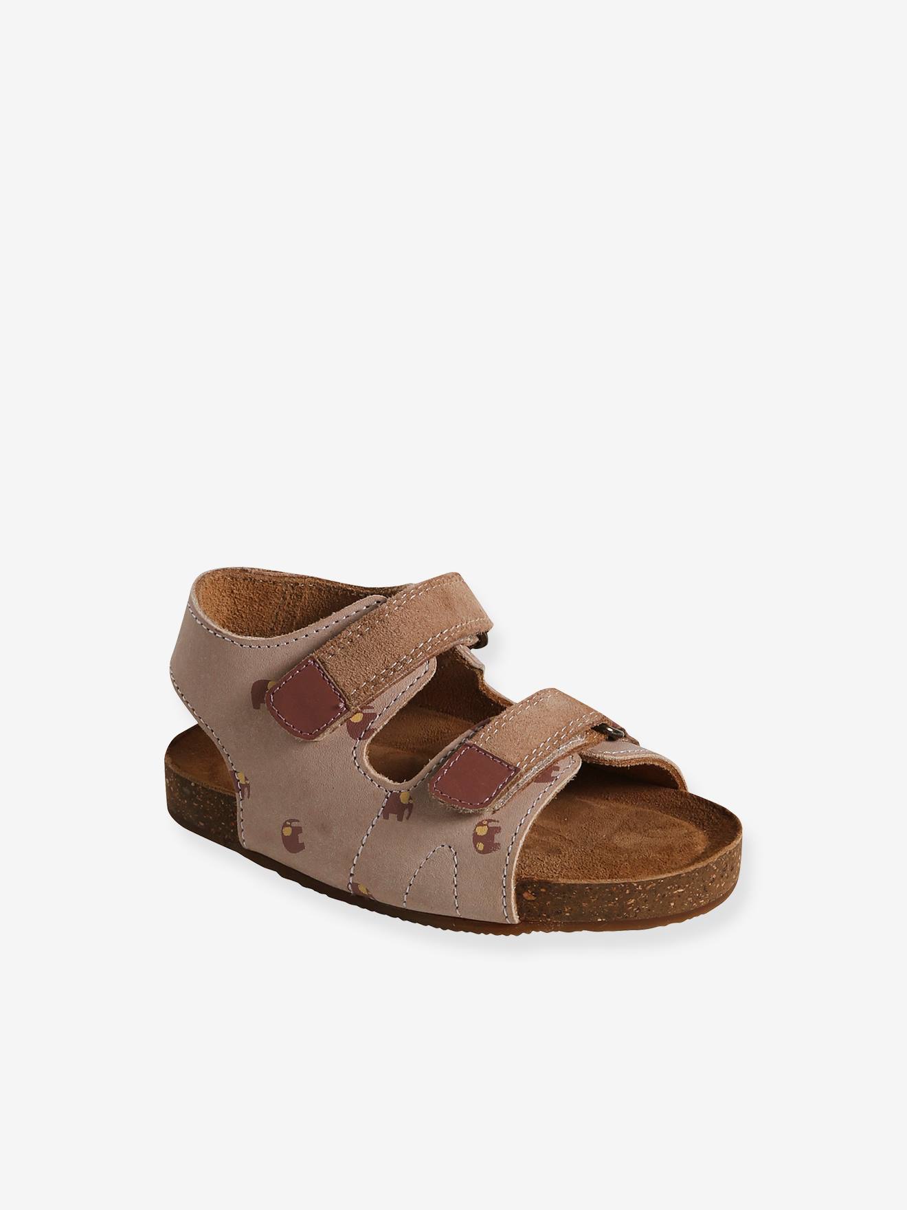 Sandales scratchées en cuir bébé garçon beige imprimé