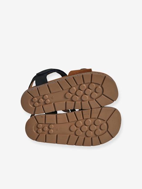 Sandales cuir enfant à scratchs collection maternelle kaki+marine 10 - vertbaudet enfant 