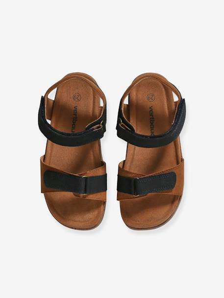 Sandales cuir enfant à scratchs collection maternelle kaki+marine 9 - vertbaudet enfant 