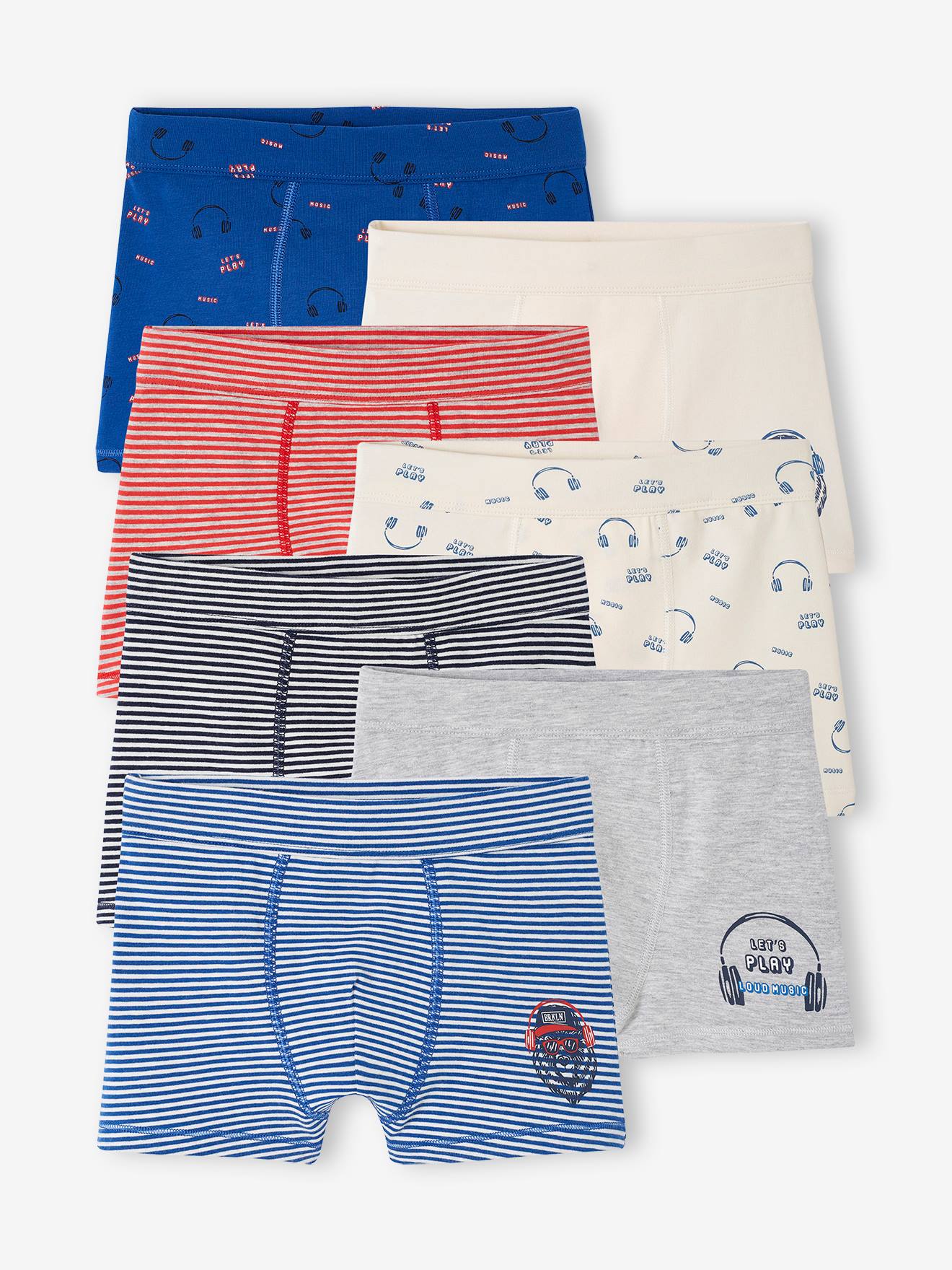 Lot de 7 boxers stretch ours garçon en coton bio bleu roi