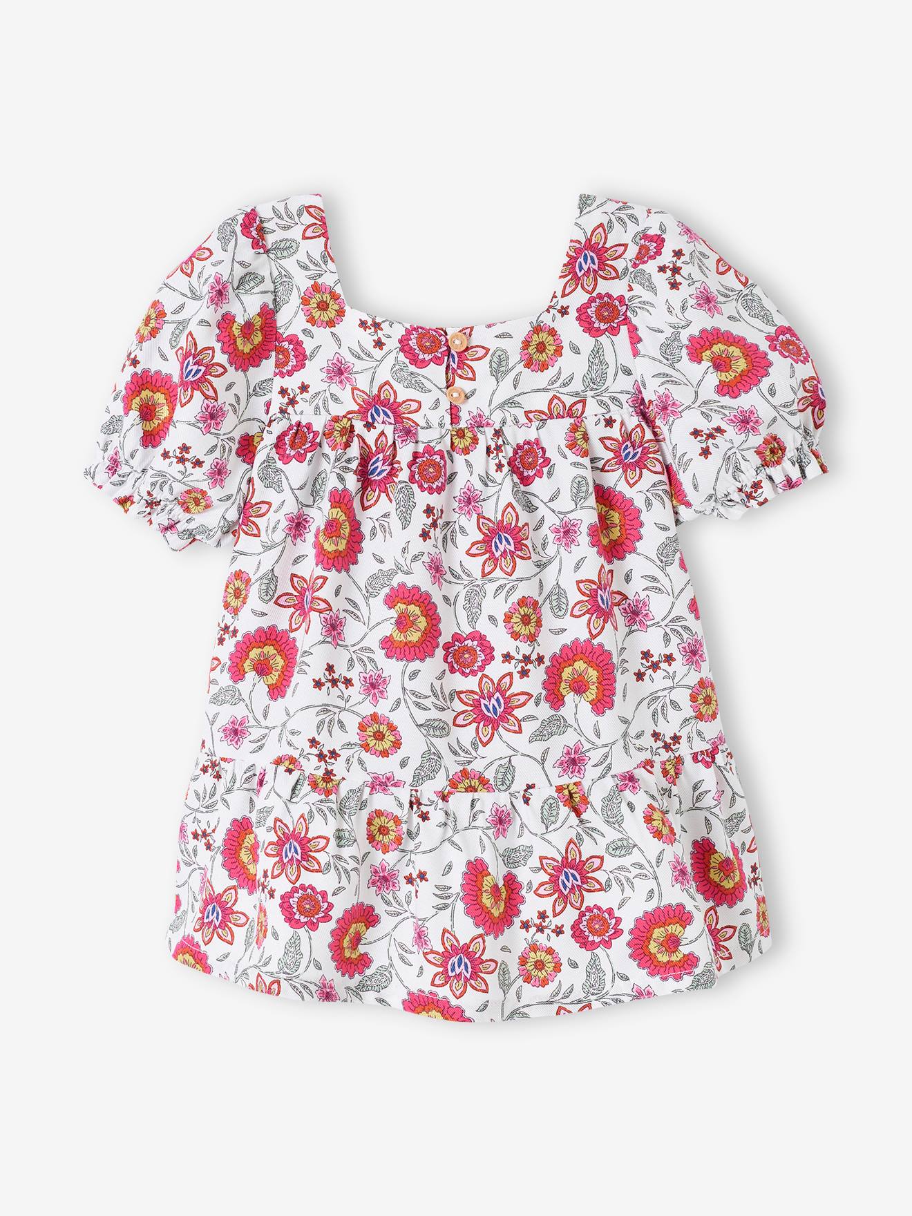 Robe fleurie à volants bébé écru