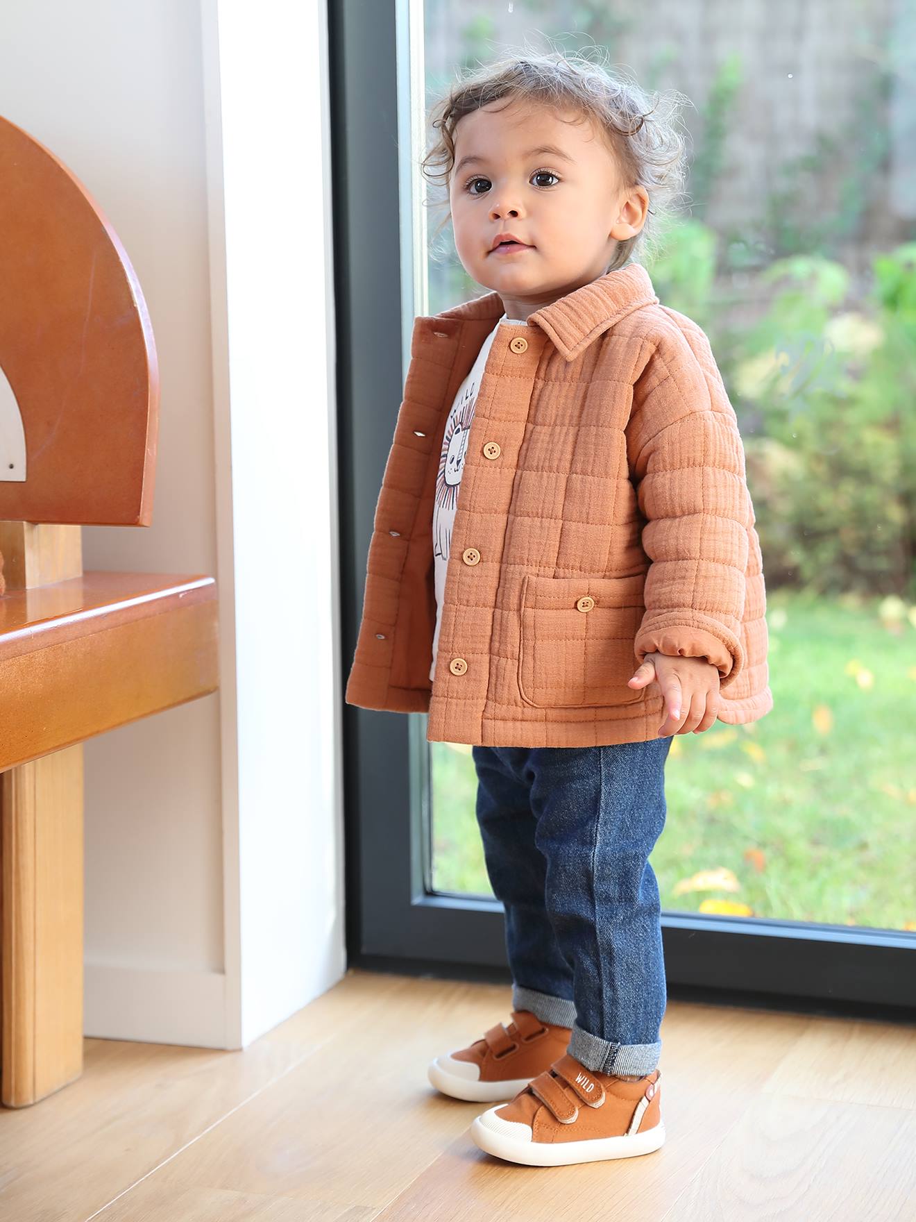 Veste matelassée bébé en gaze de coton rouille