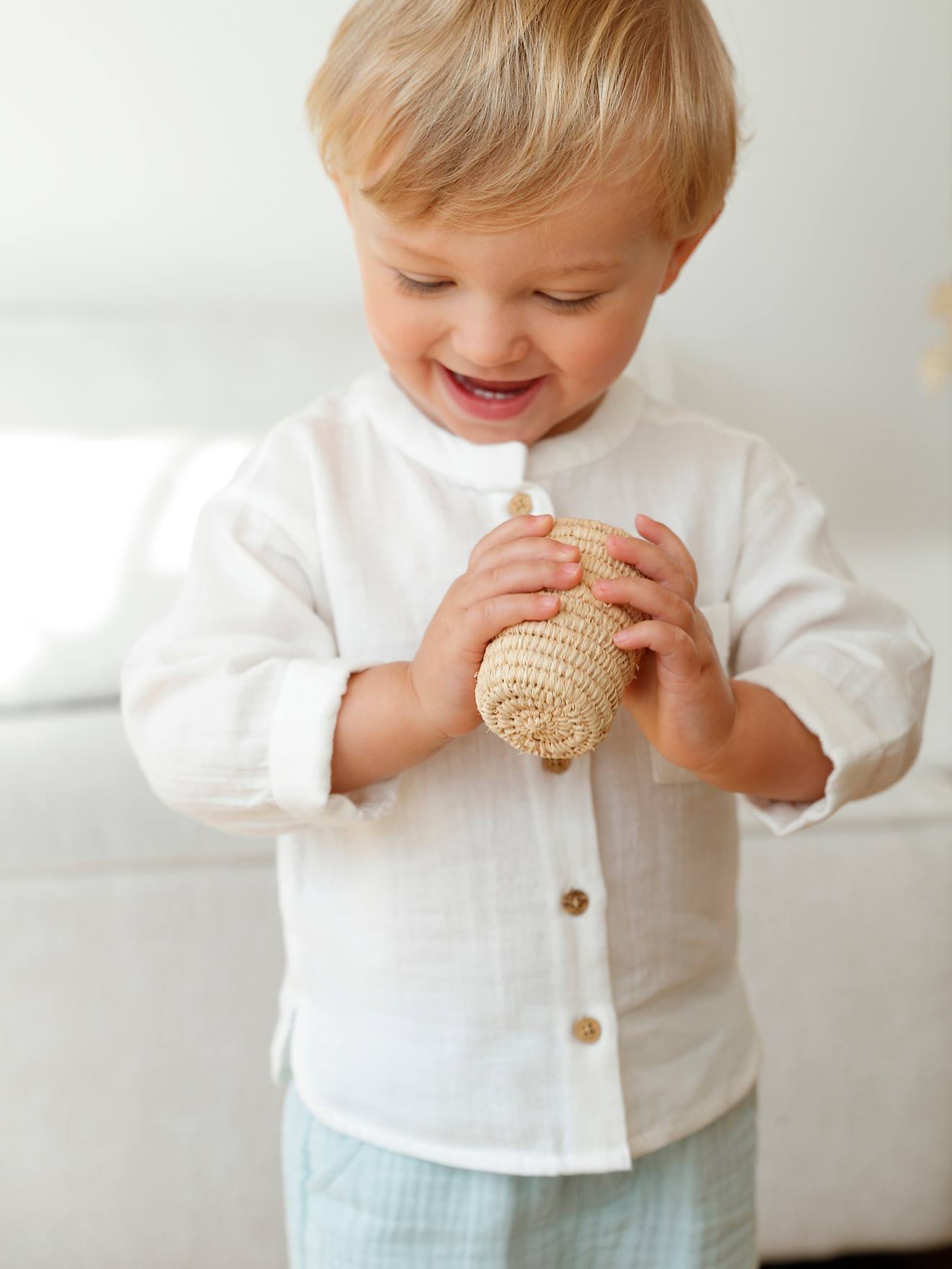 chemise col mao bébé en gaze de coton personnalisable écru