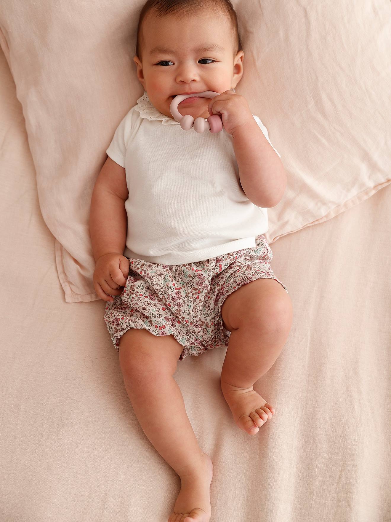 Ensemble T-shirt avec col et short fleuri naissance écru (Vertbaudet) - Image 2