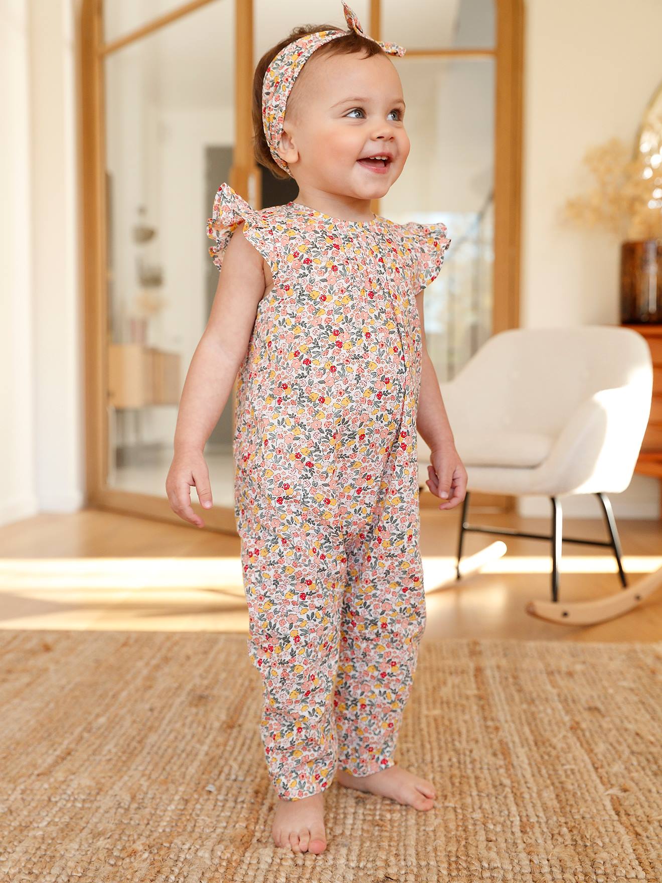 Ensemble bébé fille combinaison + bandeau imprimés rose imprimé