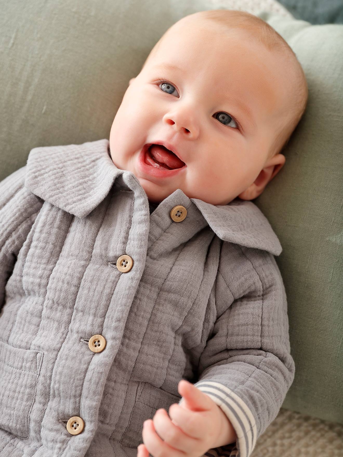 Veste en gaze de coton Bébé personnalisable bleu jean