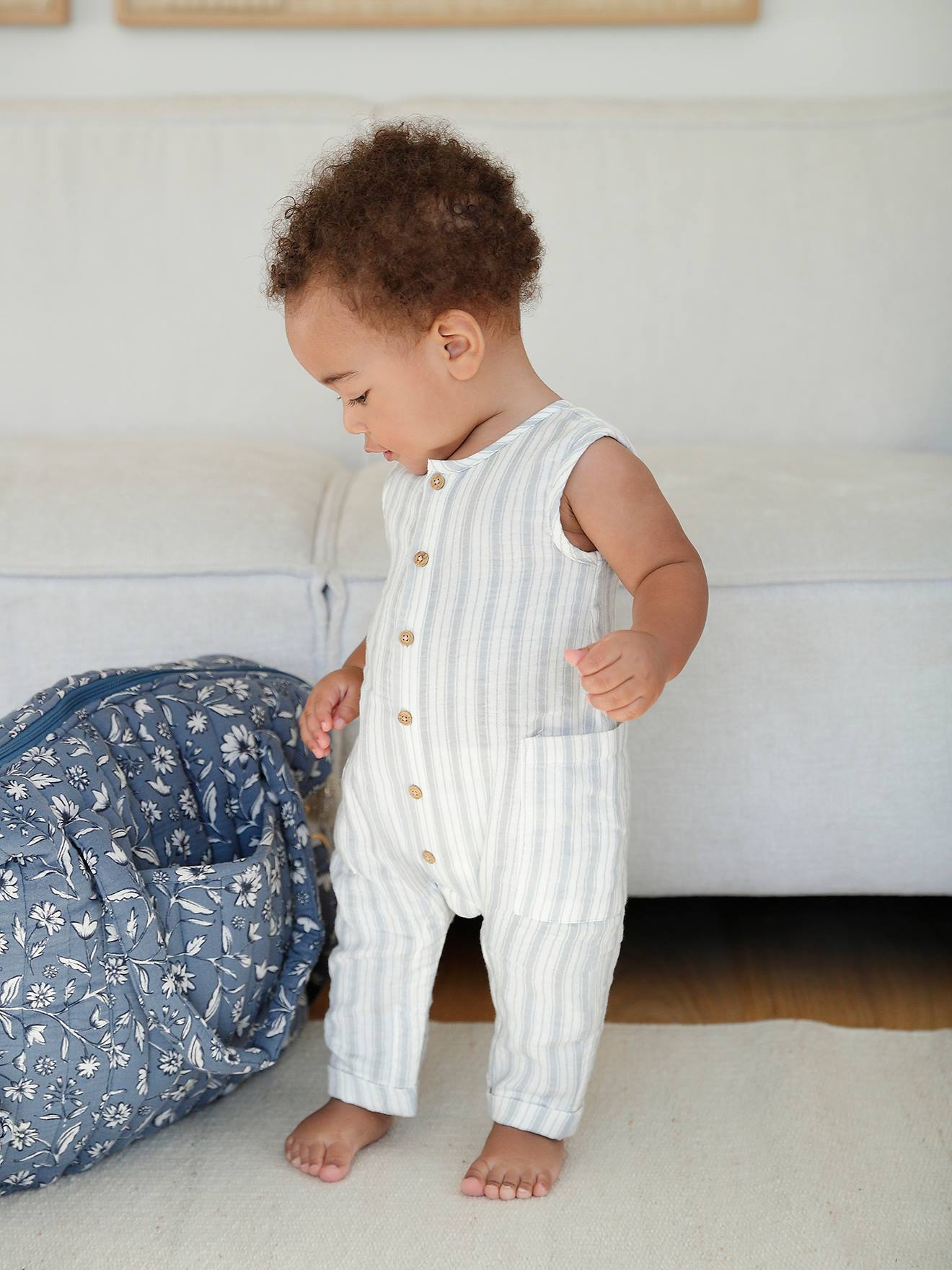 Combinaison en gaze de coton naissance écru