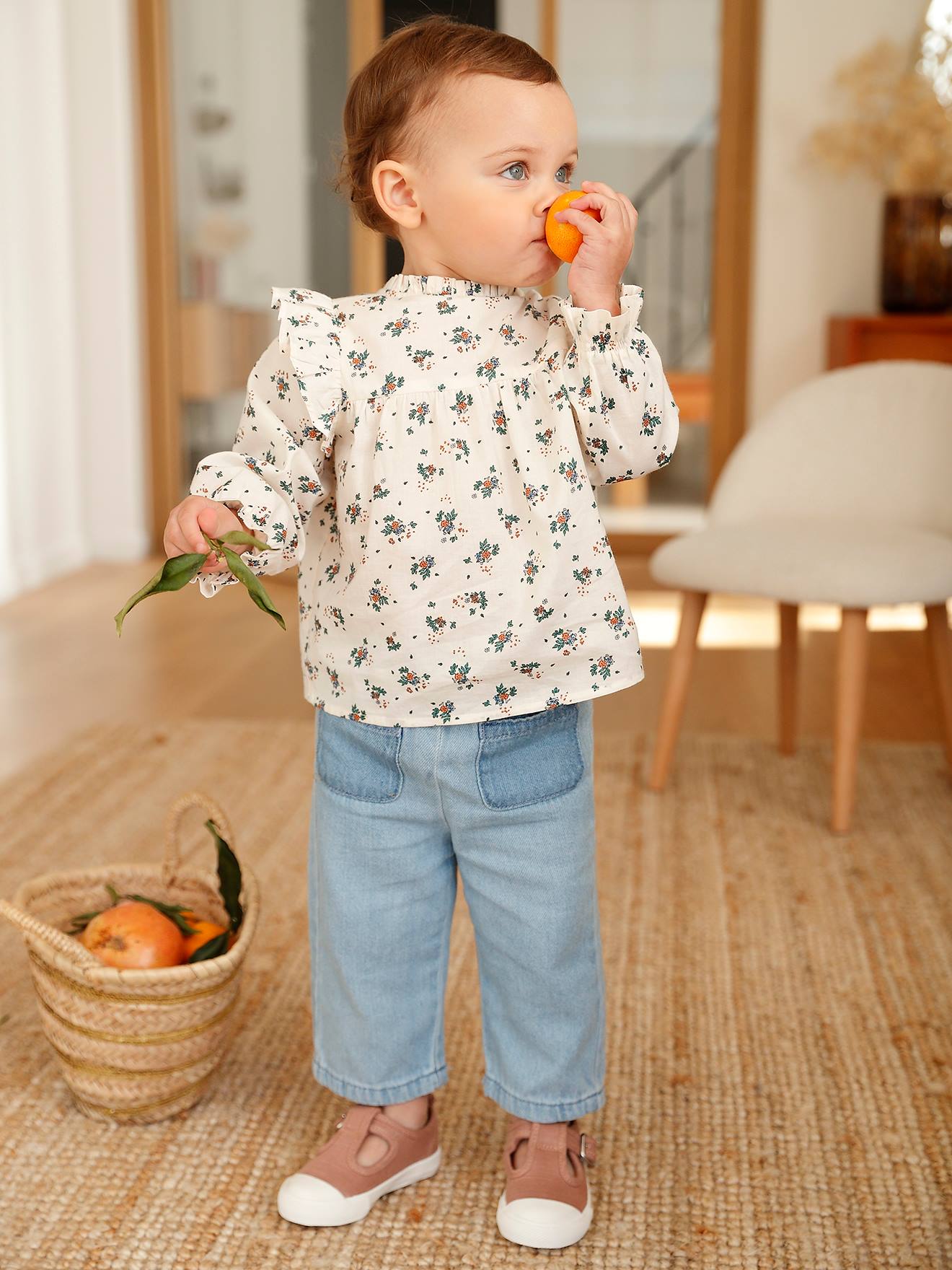Blouse à volants bébé écru