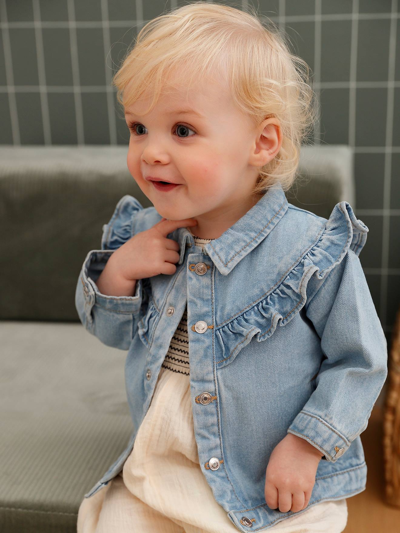 Veste volantée en denim bébé denim bleached