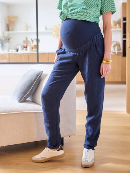 Pantalon de grossesse en gaze de coton marine+terracotta+Vert 3 - vertbaudet enfant 