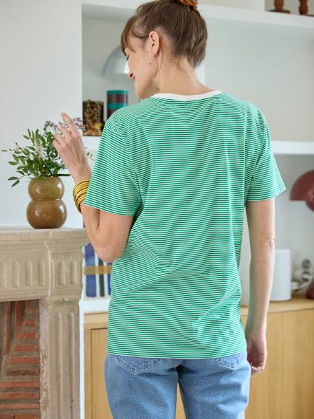 T-shirt rayé grossesse et allaitement en coton personnalisable Rayé marine+Rayé rouge+vert 18 - vertbaudet enfant 
