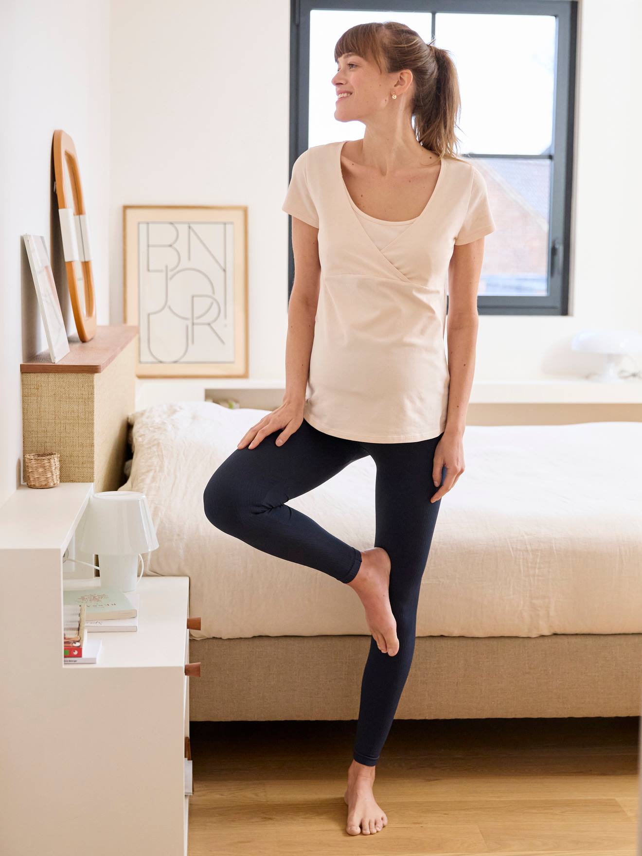 Lot de 2 T-shirts cache-coeur grossesse et allaitement rose pâle