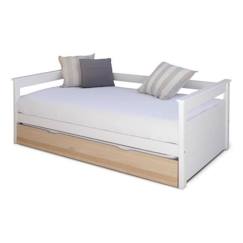 -Pack lit gigogne avec 2 matelas 90x190 cm Izao blanc et bois