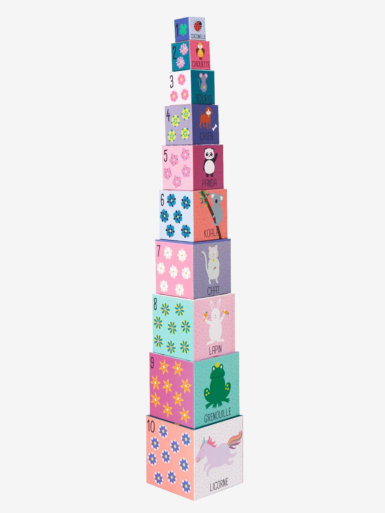 Tour géante de 10 cubes thème princesses rose Vertbaudet Gobelets en plastique à empiler multicolore Vertbaudet
