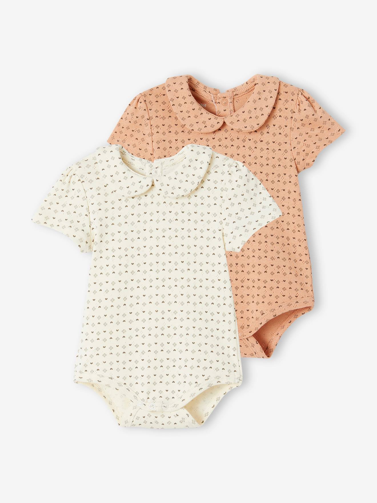 Lot de 2 bodies naissance maille pointelle en coton biologique vieux rose