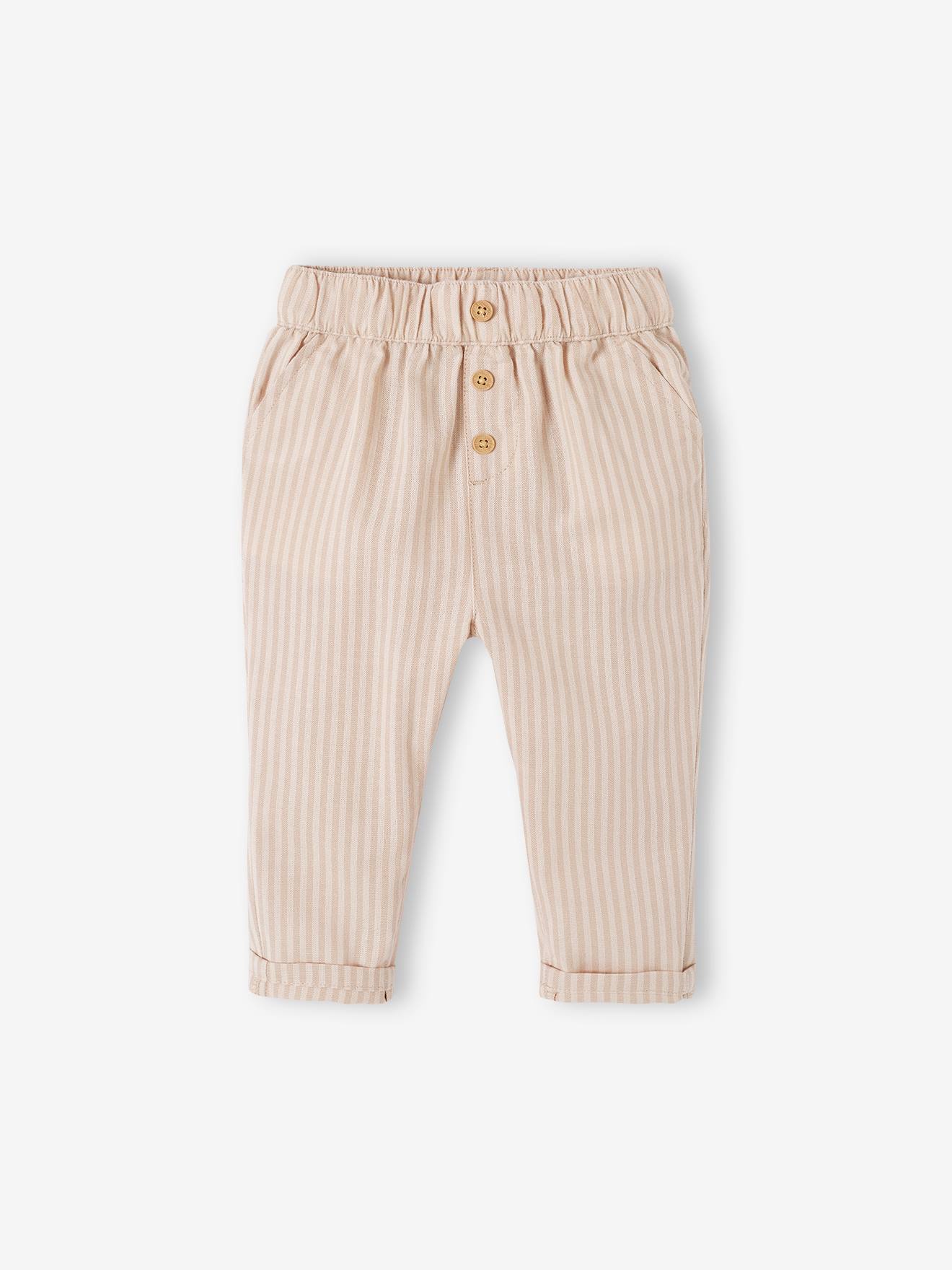 Pantalon rayé bébé taille élastiquée sable