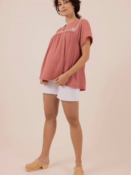Blouse de grossesse Farah ENVIE DE FRAISE en gaze de coton blanc+bois de rose 4 - vertbaudet enfant 