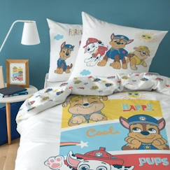 Linge de maison et décoration-Linge de lit enfant-Parure de lit imprimée 100% coton, PAT PATROUILLE HAPPY 140x200+63x63cm