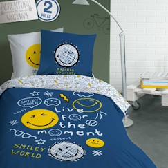 Parure de lit imprimée 100% coton, SMILEY WORLD SCRIBBLE 140x200 cm  - vertbaudet enfant