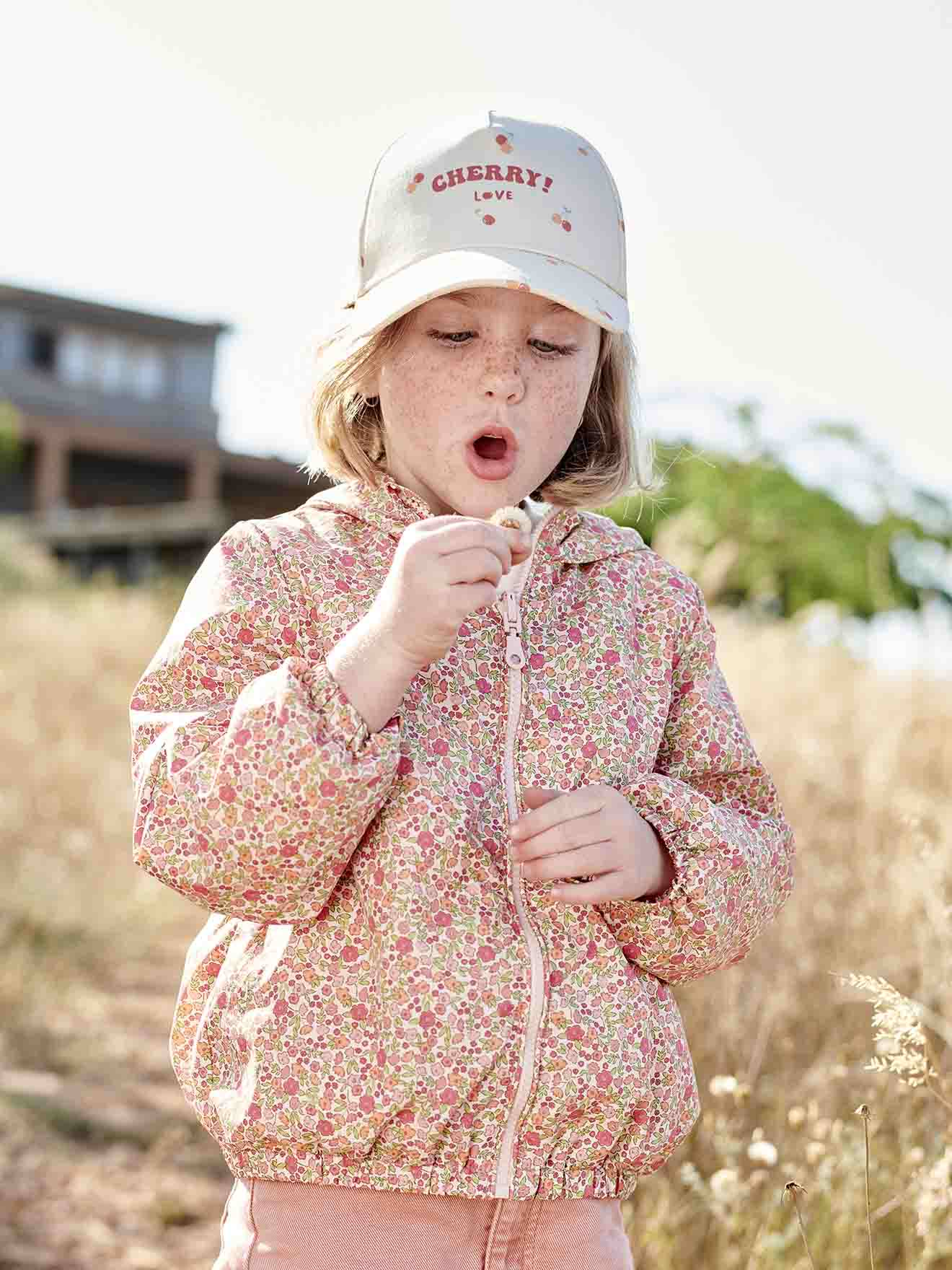 Casquette cerise fille écru
