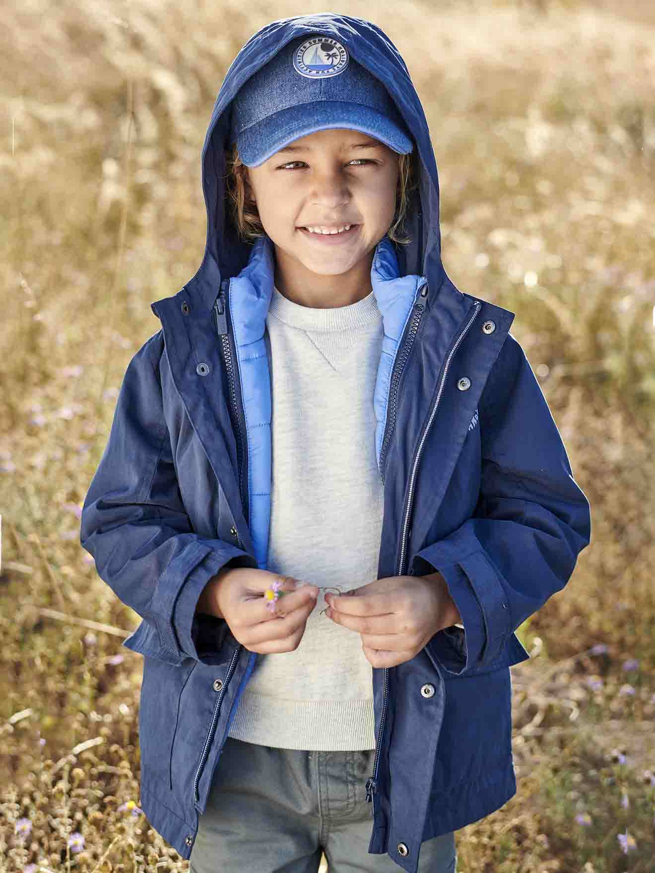 Parka garçon 3 en 1 mi-saison doudoune sans manches amovible marine