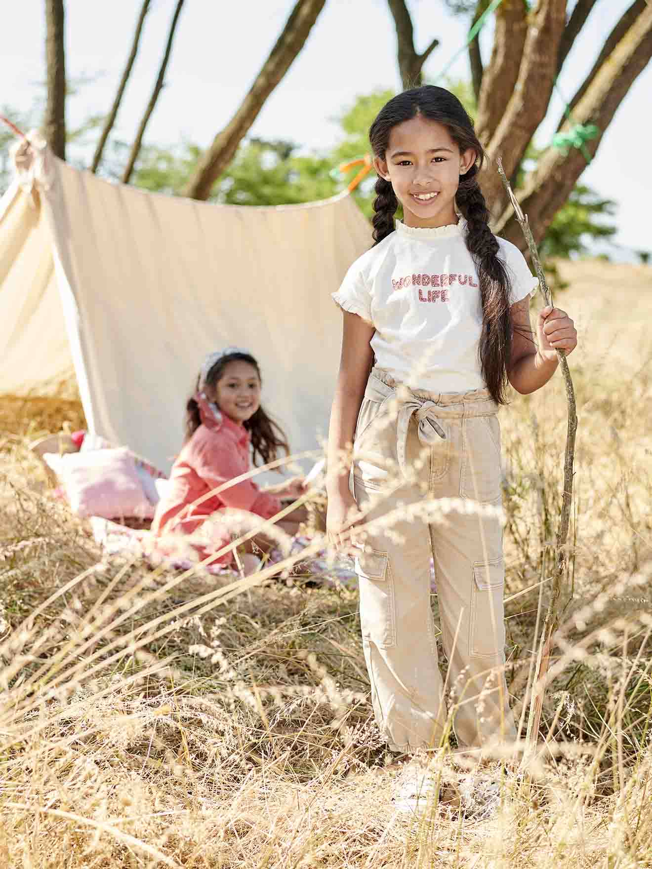 Pantalon cargo fluide fille sable