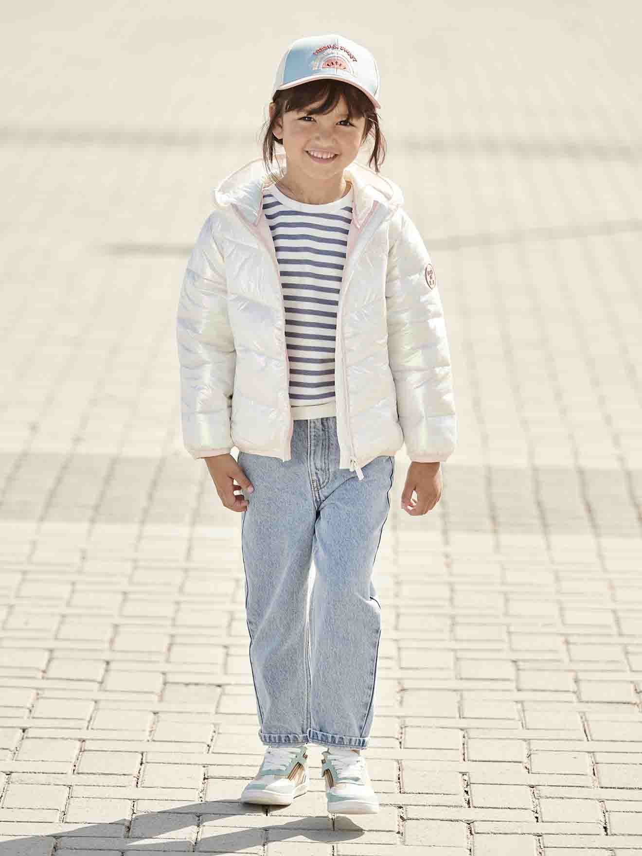 Doudoune légère effet brillant fille écru