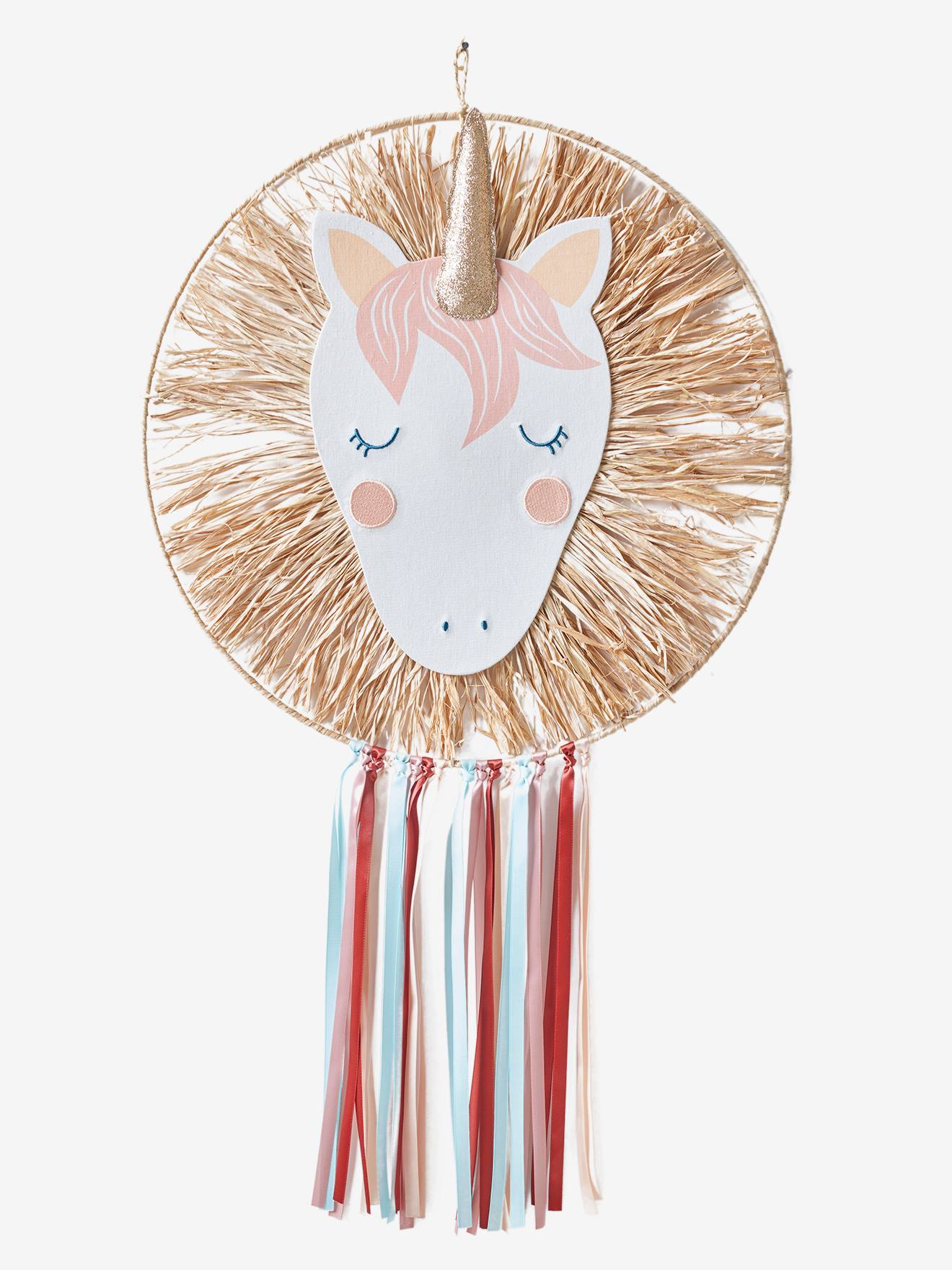 Attrape-rêves en raphia Licorne rose