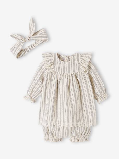 VERTBAUDET Ensemble Cérémonie Bébé Fille – Robe Broderie Anglaise Volantée + Bloomer + Bandeau – 100% Coton Élégant