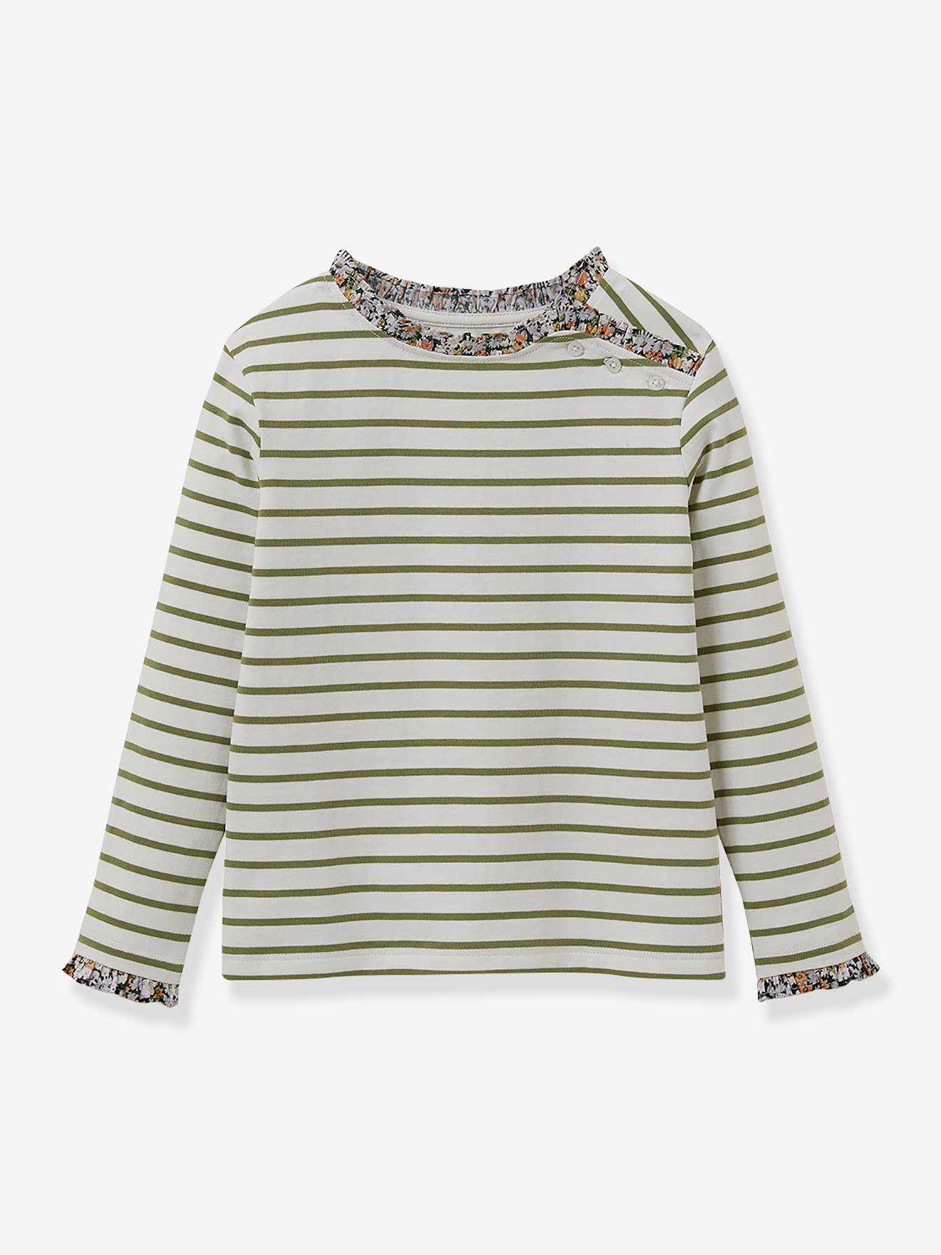 Tee-shirt Marinière Fille Tissu Liberty - Coton Bio Cyrillus Menthe