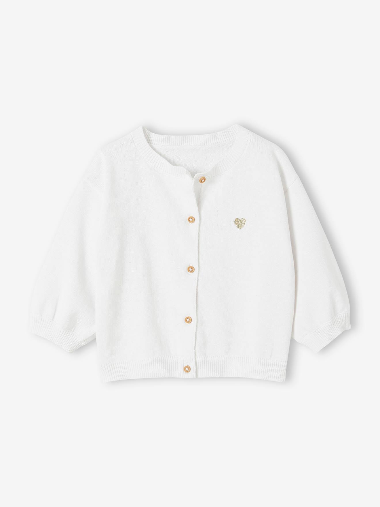 Cardigan basics en tricot bébé broderie coeur blanc
