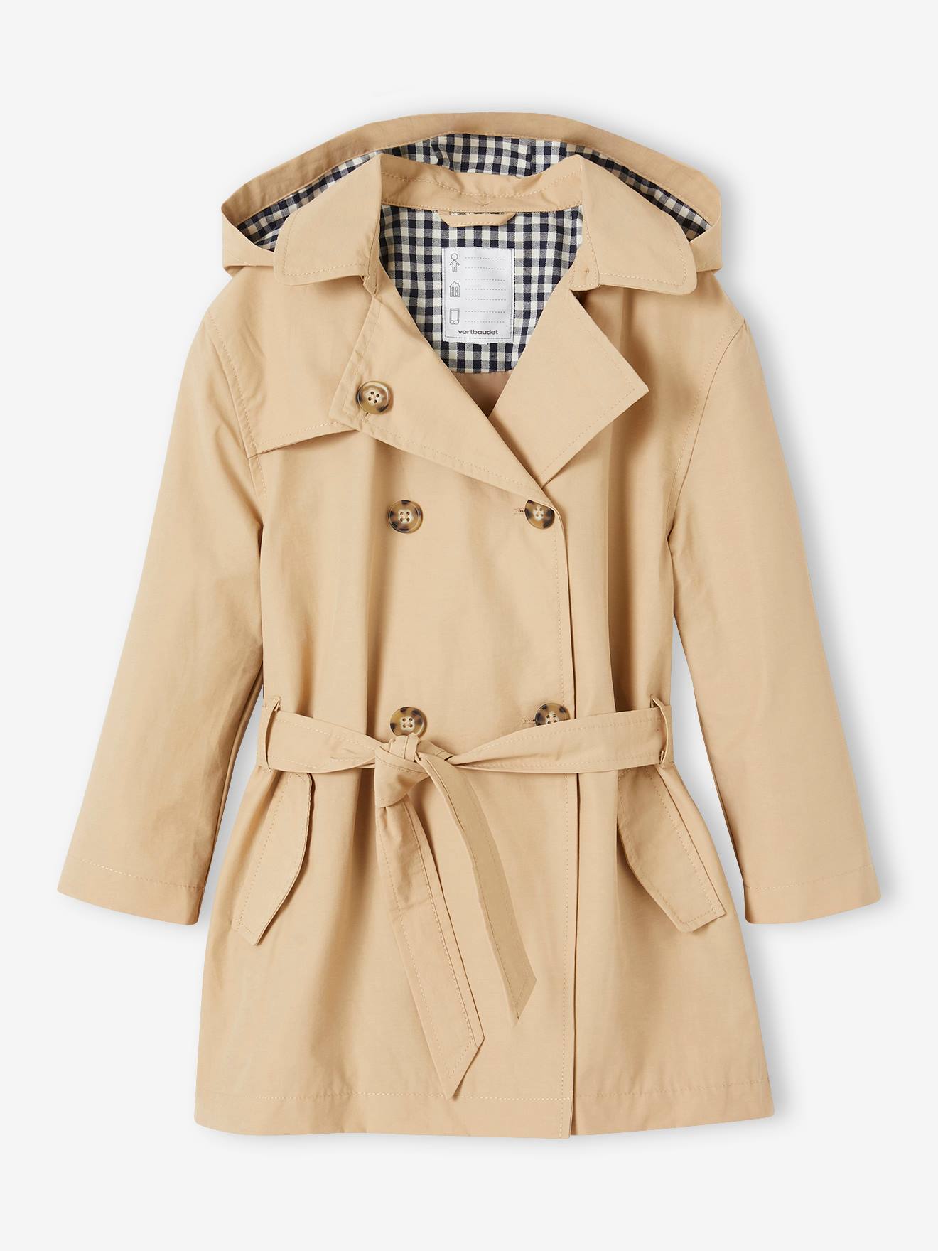 Trench fille avec capuche amovible beige
